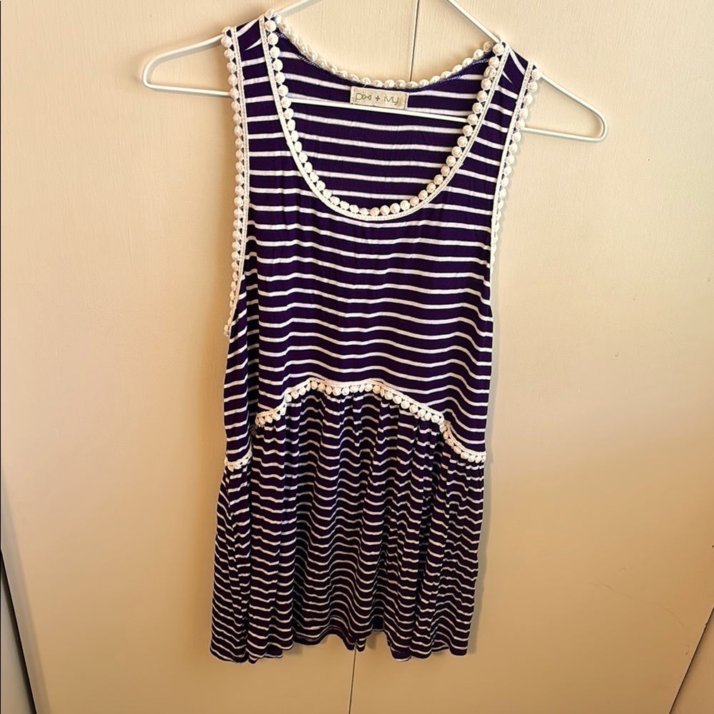 Pixi+Ivy Women’s Small Plum Purple and White Striped Tank Top
